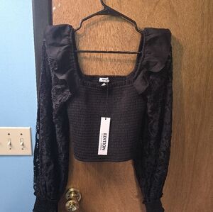 Express Gothic Black Lace Puff Sleeve Blouse NWT